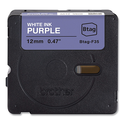 Brother Genuine P-Touch BTAG Label Tapes, 0.47" x 13.1 ft, White on Purple (BTAGF35)