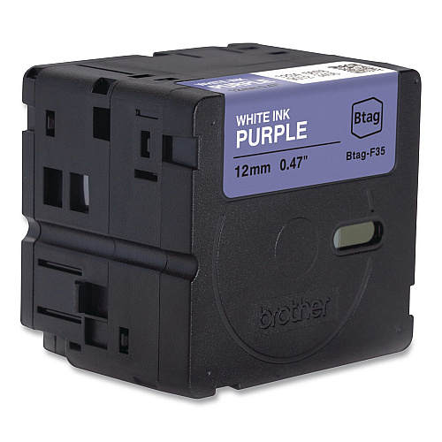 Brother Genuine P-Touch BTAG Label Tapes, 0.47" x 13.1 ft, White on Purple (BTAGF35)