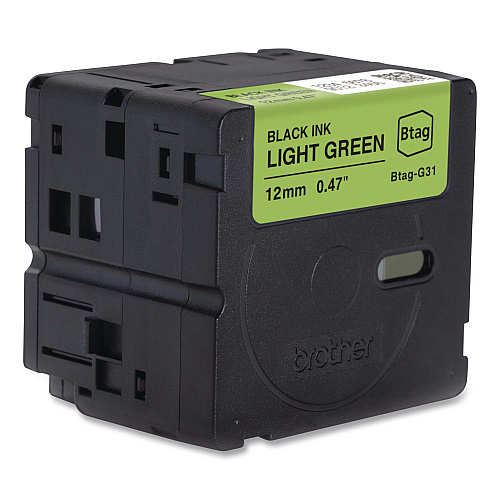 Brother Genuine P-Touch BTAG Label Tapes, 0.47" x 13.1 ft, Black on Light Green (BTAGG31)