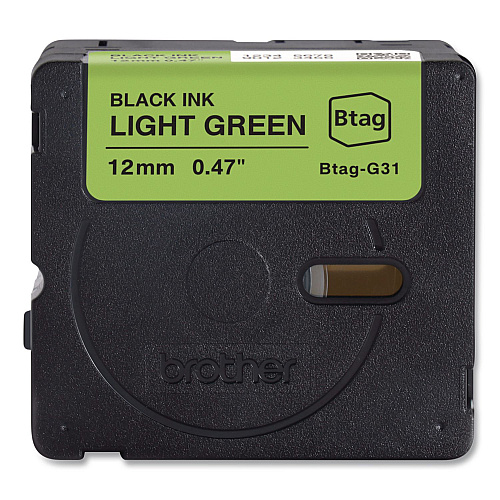 Brother Genuine P-Touch BTAG Label Tapes, 0.47" x 13.1 ft, Black on Light Green (BTAGG31)
