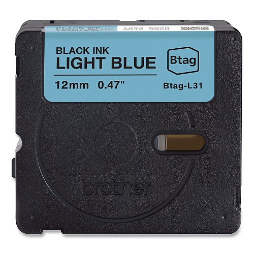 Brother Genuine P-Touch BTAG Label Tapes, 0.47" x 13.1 ft, Black on Light Blue (BTAGL31)