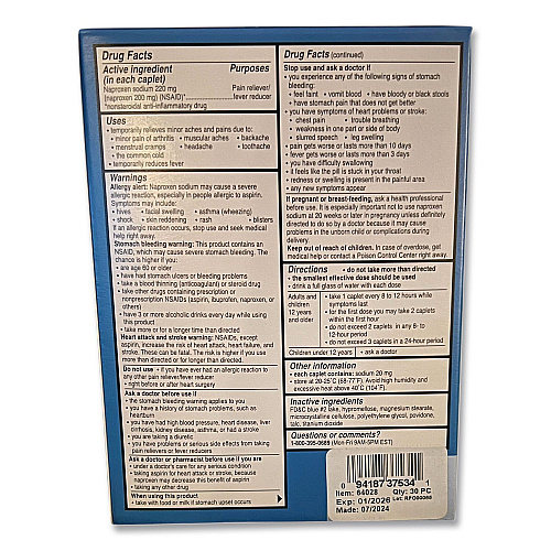 Aleve Pain Reliever Tablets Refill Packs, 1 Tablet/Packet, 30/Box (64028)