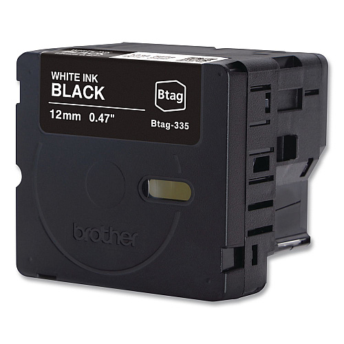 Brother Genuine P-Touch BTAG Label Tapes, 0.47" x 13.1 ft, White on Black (BTAG335)