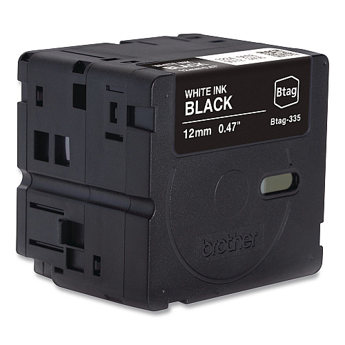 Brother Genuine P-Touch BTAG Label Tapes, 0.47" x 13.1 ft, White on Black (BTAG335)