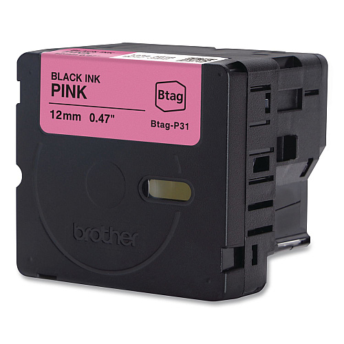 Brother Genuine P-Touch BTAG Label Tapes, 0.47" x 13.1 ft, Black on Pink (BTAGP31)