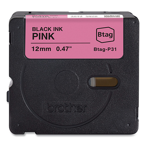 Brother Genuine P-Touch BTAG Label Tapes, 0.47" x 13.1 ft, Black on Pink (BTAGP31)