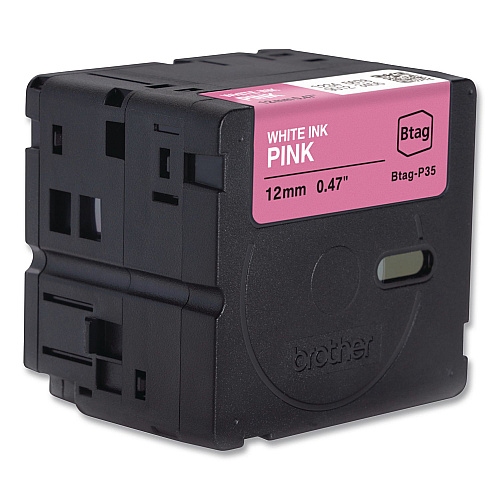 Brother Genuine P-Touch BTAG Label Tapes, 0.47" x 13.1 ft, White on Pink (BTAGP35)
