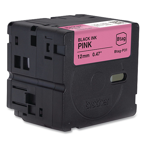 Brother Genuine P-Touch BTAG Label Tapes, 0.47" x 13.1 ft, Black on Pink (BTAGP31)