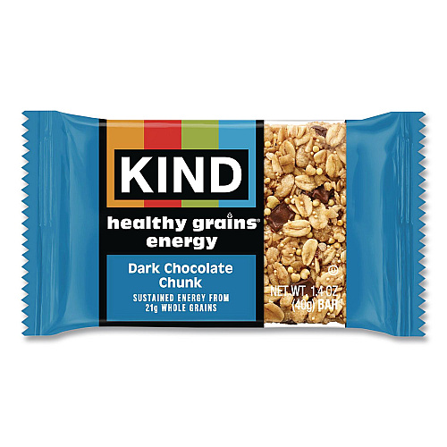 KIND Healthy Grains Energy Dark Chocolate Chunk Bars, 1.4 oz Bar, 10/Box (67074)