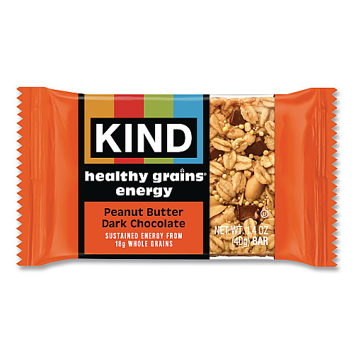 KIND Healthy Grains Energy Peanut Butter Dark Chocolate Bars, 1.4 oz Bar, 10/Box (67075)