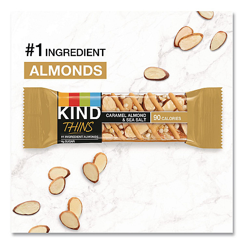 KIND Thins Dark Chocolate Nuts and Sea Salt/Caramel Almond and Sea Salt Variety Pack, 0.74 oz Bar, 20/Box (41888)