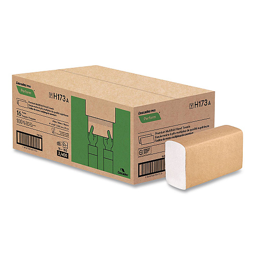 Cascades Perform Multifold Towels, 2-Ply, 9 x 9.45, White, 150/Pack, 16 Packs/Carton (H173)