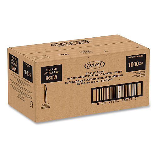 SOLO Style Setter Medium Weight Polypropylene Cutlery, Knife, Plastic, White, 1,000/Carton (K6OW)