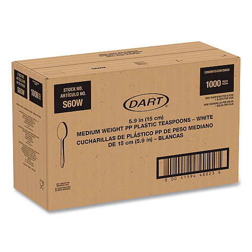 SOLO Style Setter Medium Weight Polypropylene Cutlery, Teaspoon, Plastic, White, 1,000/Carton (S6OW)