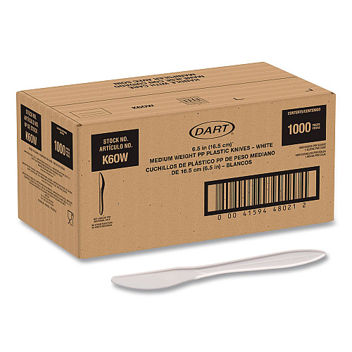 SOLO Style Setter Medium Weight Polypropylene Cutlery, Knife, Plastic, White, 1,000/Carton (K6OW)