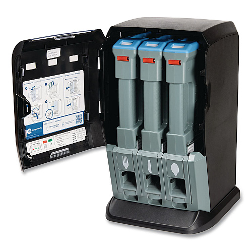 Dixie Tri-Tower Mini Dispenser, Holds Forks/Knives/Spoons or Sporks, 13.15 x 31.03 x 17.5, Black/Gray (DUSSTDSP3MIN)