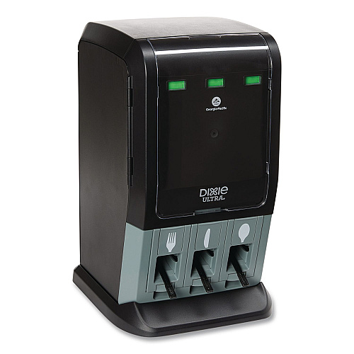 Dixie Tri-Tower Mini Dispenser, Holds Forks/Knives/Spoons or Sporks, 13.15 x 31.03 x 17.5, Black/Gray (DUSSTDSP3MIN)