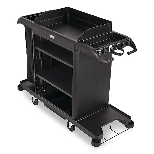 Rubbermaid Commercial Full-Size Housekeeping Cart, Plastic, 3 Shelves, 1 Bin, 24.4 x 62.4 x 49, Black (2202581)