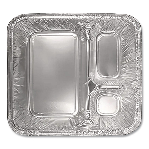 HFA Aluminum Oblong Container with Lid, 3 Compartments, 24 oz, 8.5 x 6.38 x 1.47, Silver, 500/Carton (204535)