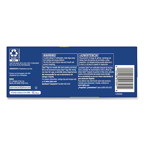Ziploc Resealable Sandwich Bags, 6.5" x 5.88", Clear, 105 Bags/Box, 12 Boxes/Carton (383211)