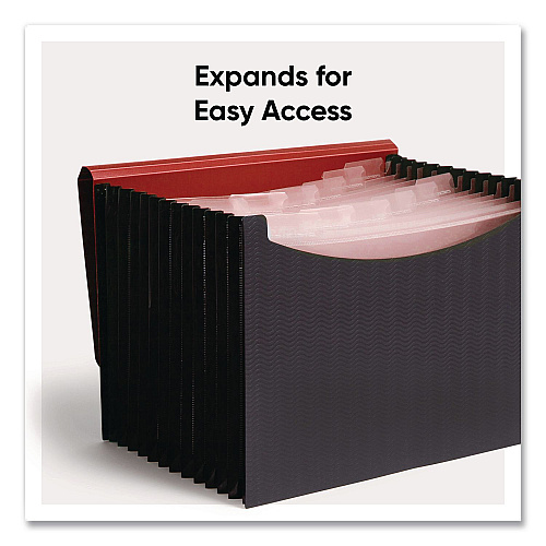 Smead 12-Pocket Poly Expanding File, 0.88" Expansion, 12 Sections, Cord/Hook Closure, 1/6-Cut Tabs, Letter Size, Black/Red (70866)