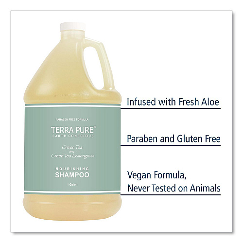 Diversified Hospitality Solutions Terra Pure Shampoo Gallon, Green Tea Lemongrass, 1 gal Bottle, 4/Carton (002287)