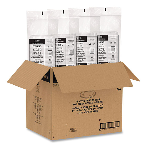 Dart Plastic Lids for Compostable Fiber Containers, For 24 to 32 oz Containers, 8.28" Diameter x 0.51" h, Clear, 300/Carton (PP2432BFL)