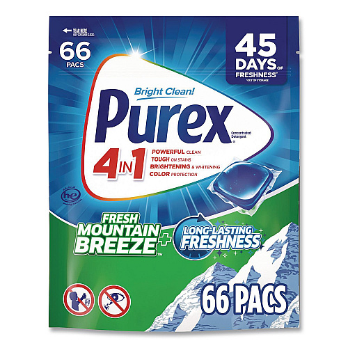 Purex 4-in-1 Laundry Detergent Pacs, 66 Pods/Bag, 4 Bags/Carton (05524)