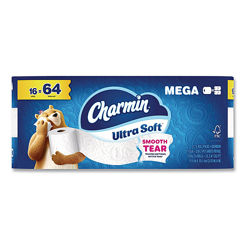 Charmin Ultra Soft Bathroom Tissue, Septic Safe, 2-Ply, White, 208 Sheets/Roll, 16 Rolls/Carton (19266)
