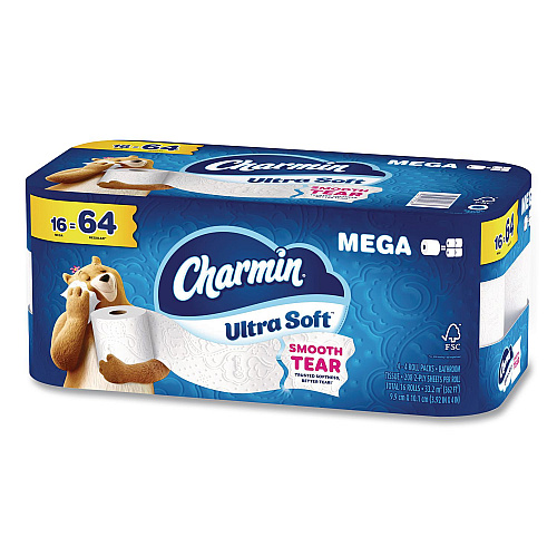 Charmin Ultra Soft Bathroom Tissue, Septic Safe, 2-Ply, White, 208 Sheets/Roll, 16 Rolls/Carton (19266)