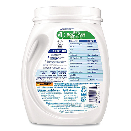 All MIGHTY PACS Free Clear Laundry Detergent, 60 Pods/Tub, 4 Tubs/Carton (46880)