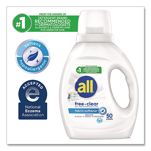 All Free Clear Liquid Fabric Softener, Fragrance Free, 34 oz Bottle, 6/Carton (47430)