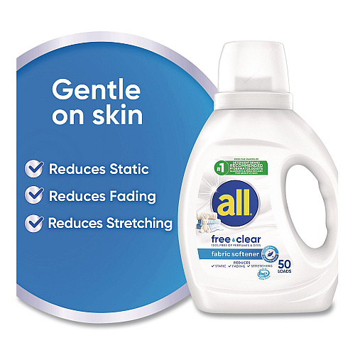 All Free Clear Liquid Fabric Softener, Fragrance Free, 34 oz Bottle, 6/Carton (47430)