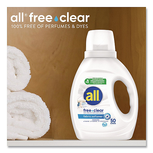 All Free Clear Liquid Fabric Softener, Fragrance Free, 34 oz Bottle, 6/Carton (47430)