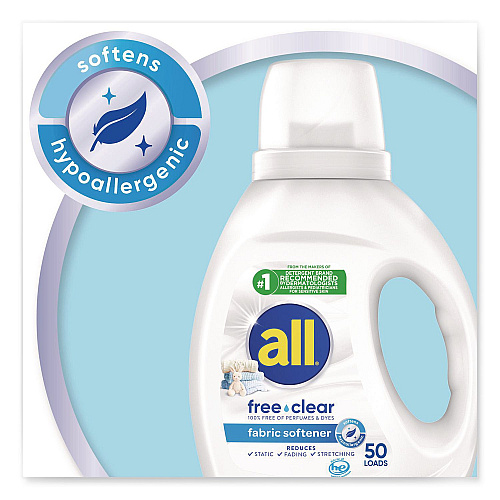 All Free Clear Liquid Fabric Softener, Fragrance Free, 34 oz Bottle, 6/Carton (47430)