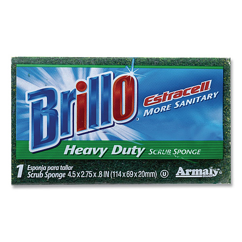 Brillo Estracell Heavy Duty Scrub Sponge, 4.9 x 2.9, 0.8" Thick, Yellow/Green, 12/Carton (21001)
