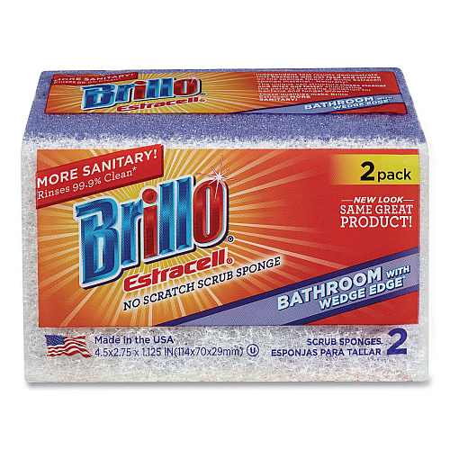 Brillo Estracell Bathroom Sponge, 4.5 x 2.75, 1.12" Thick, Purple/White, 2 Sponges/Pack, 12 Packs/Carton (21024)