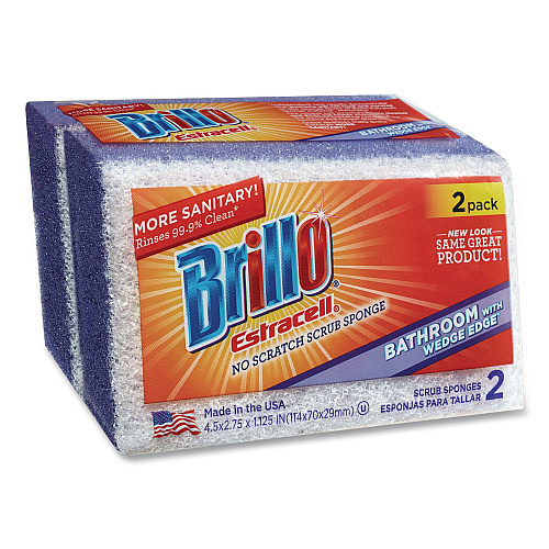 Brillo Estracell Bathroom Sponge, 4.5 x 2.75, 1.12" Thick, Purple/White, 2 Sponges/Pack, 12 Packs/Carton (21024)
