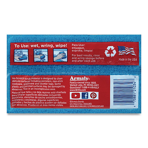 Brillo Estracell No Scratch Kitchen Sponges, 4.5 x 2.75, 1" Thick, Blue, 3 Sponges/Pack, 8 Packs/Carton (21034)