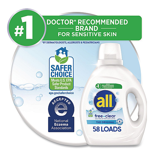 All Free Clear HE Laundry Detergent, 58 Loads, Unscented, 73 oz Bottle, 6/Carton (47415)
