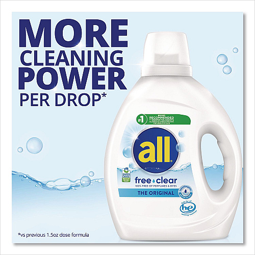 All Free Clear HE Laundry Detergent, 58 Loads, Unscented, 73 oz Bottle, 6/Carton (47415)