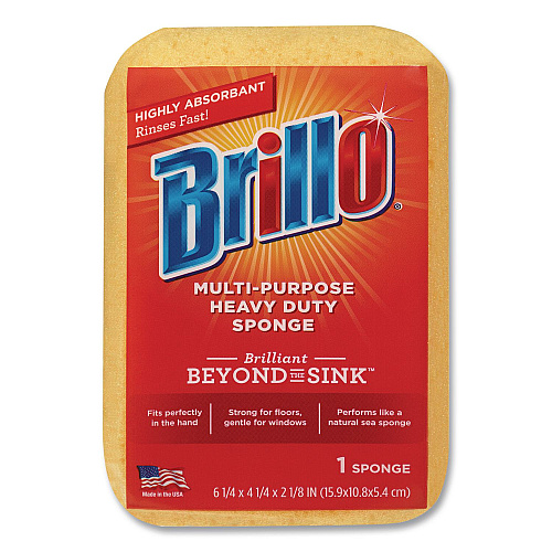 Brillo Multi-Purpose Sponge, 4.25 x 6.25, 2.12" Thick, Yellow, 6/Carton (22401)