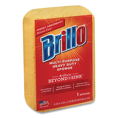 Brillo Multi-Purpose Sponge, 4.25 x 6.25, 2.12" Thick, Yellow, 6/Carton (22401)