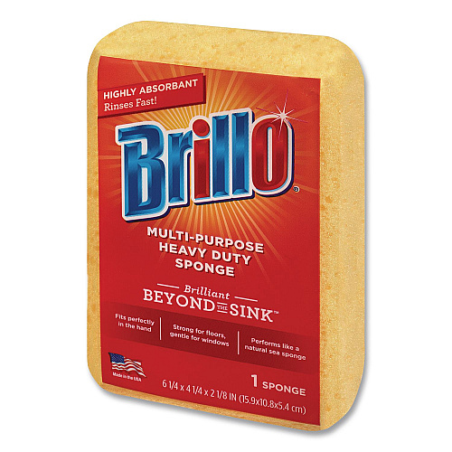Brillo Multi-Purpose Sponge, 4.25 x 6.25, 2.12" Thick, Yellow, 6/Carton (22401)