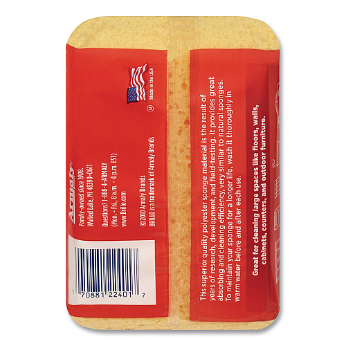 Brillo Multi-Purpose Sponge, 4.25 x 6.25, 2.12" Thick, Yellow, 6/Carton (22401)