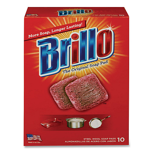 Brillo Steel Wool Soap Pads, 2.5 x 3, Gray/Pink, 10 Pads/Box, 12 Boxes/Carton (23310)