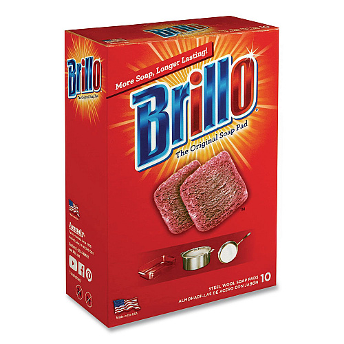 Brillo Steel Wool Soap Pads, 2.5 x 3, Gray/Pink, 10 Pads/Box, 12 Boxes/Carton (23310)