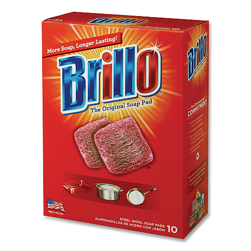 Brillo Steel Wool Soap Pads, 2.5 x 3, Gray/Pink, 10 Pads/Box, 12 Boxes/Carton (23310)