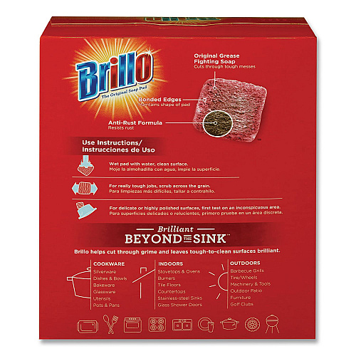 Brillo Steel Wool Soap Pads, 2.5 x 3, Gray/Pink, 18 Pads/Box, 12 Boxes/Carton (23318)
