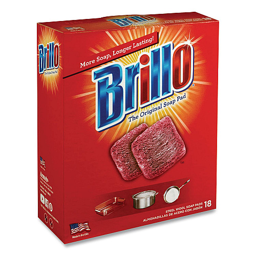 Brillo Steel Wool Soap Pads, 2.5 x 3, Gray/Pink, 18 Pads/Box, 12 Boxes/Carton (23318)